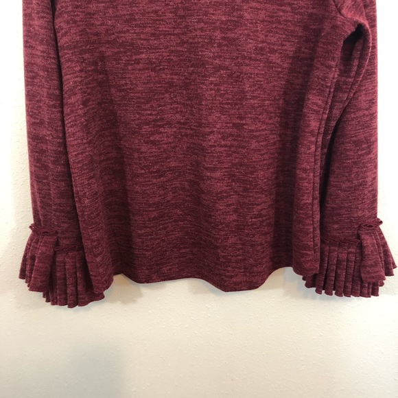 Hannah muted red ruffle cuff round neck top - Picture 2 of 8
